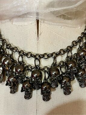 Gunmetal Skull Charm Necklace - Women Jewelry